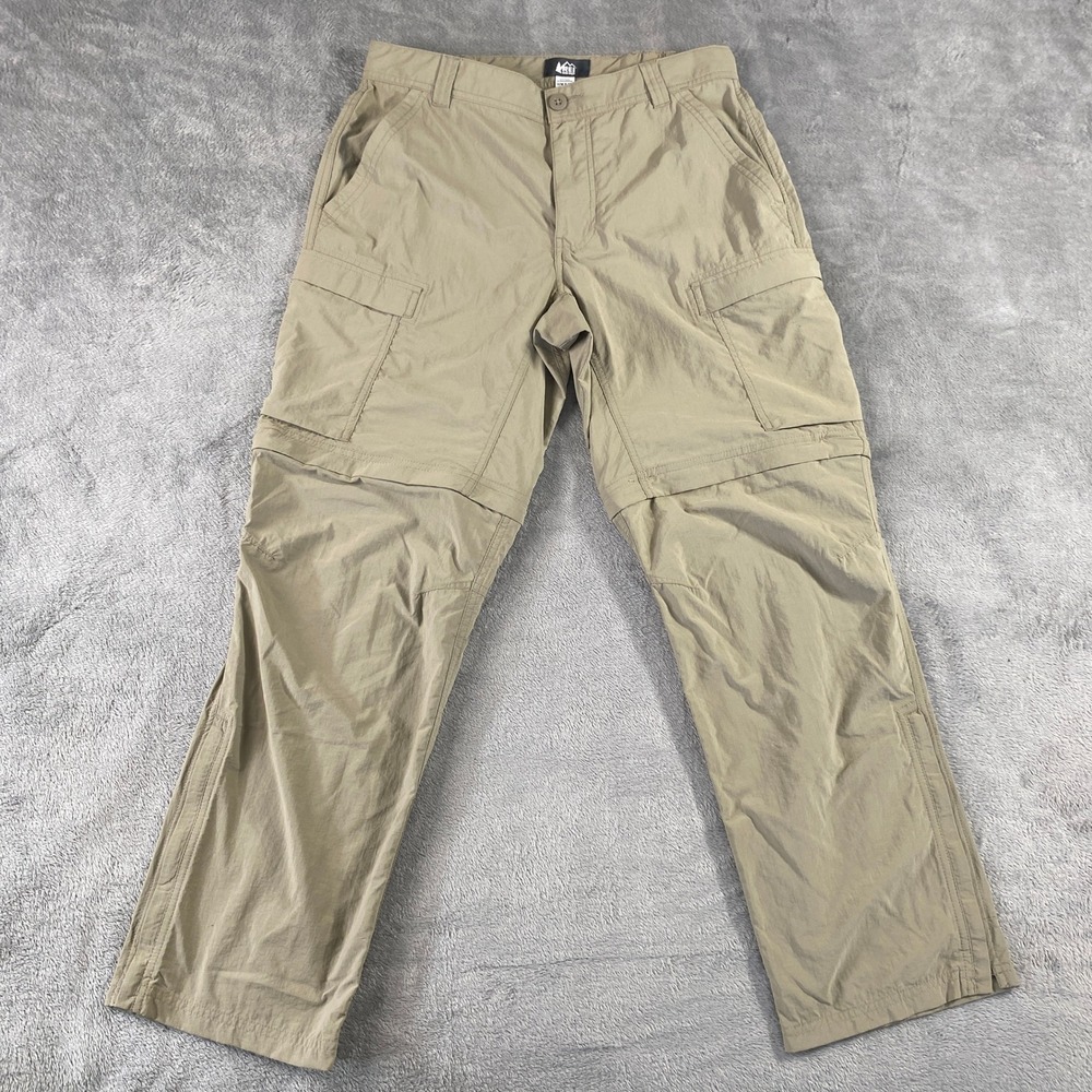 REI Co-op Convertible Pants Mens 32x32 Tan Sahara Relaxed Hiking Cargo Zip Off